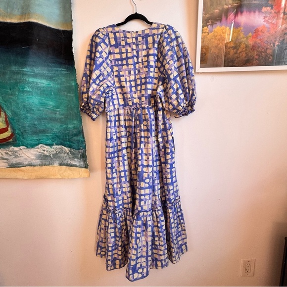 NWOT Hunter Bell Womens Palmer Midi Dress blue Cream Gingham Large - Picture 4 of 7